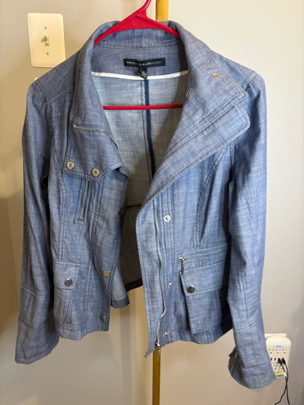 White House Black Market Light Chambray Moto Jacket